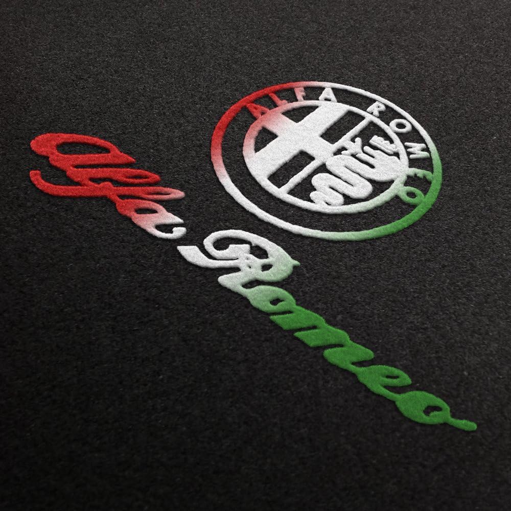 Velours Fußmatten Logo+Schrift Italia für Alfa Romeo 166 Typ 936 1998-2007 4-teilig