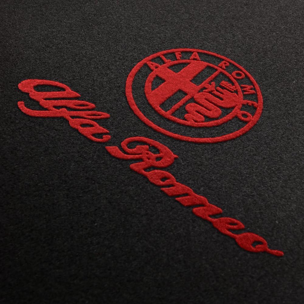 Velours Fußmatten Logo+Schrift in rot für Alfa Romeo GT 1300 Junior 1966-1970 2-teilig